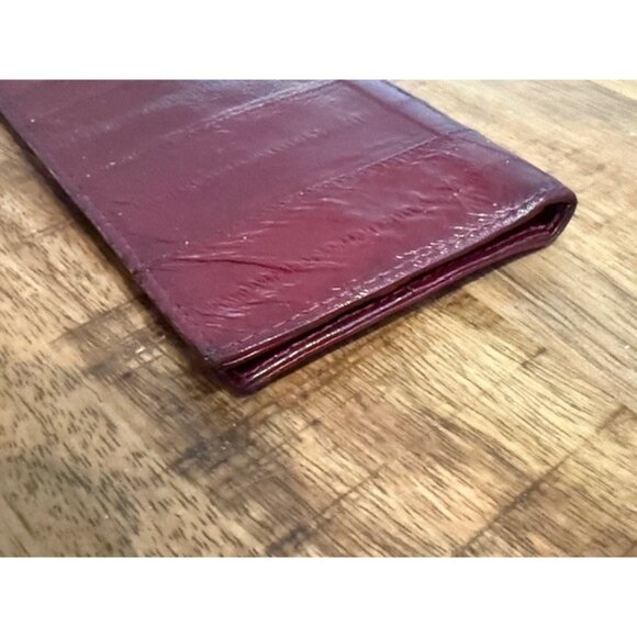 Genuine Eel Skin Leather Wallet BiFold Dark Wine Red Unisex Vintage Burgundy GUC - Picture 6 of 7
